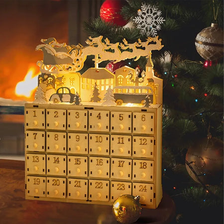 Calendrier de l'Avent en bois avec lumières LED