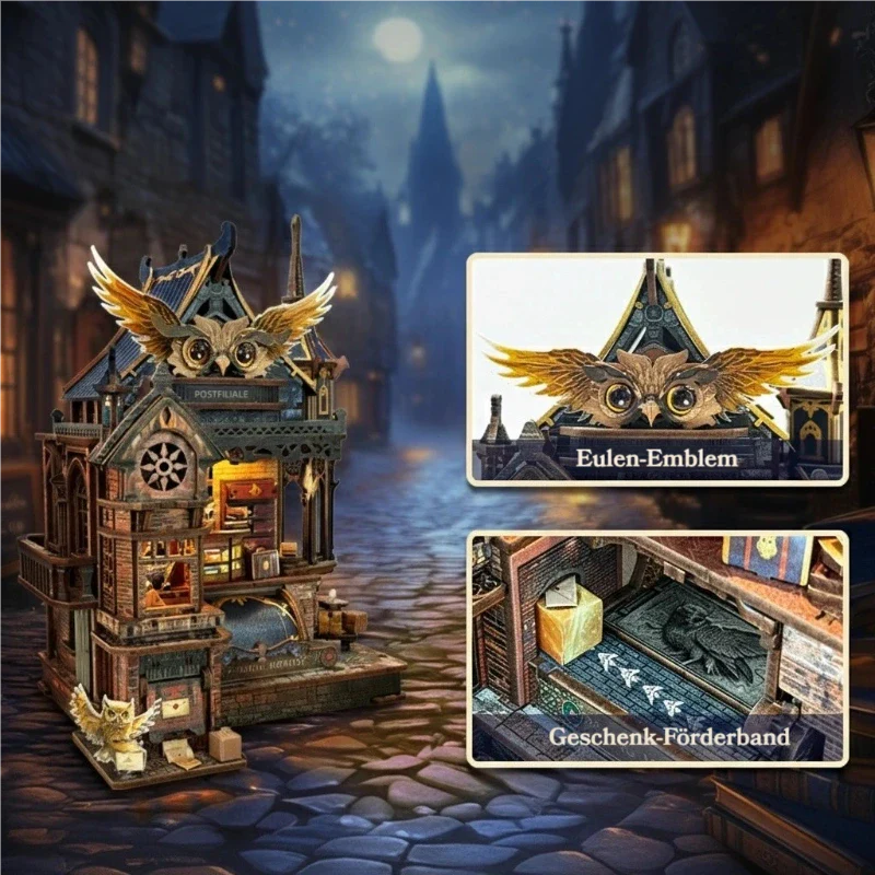 Miniature House Kit - Owl Post Office | DIY 3D Wooden Puzzle