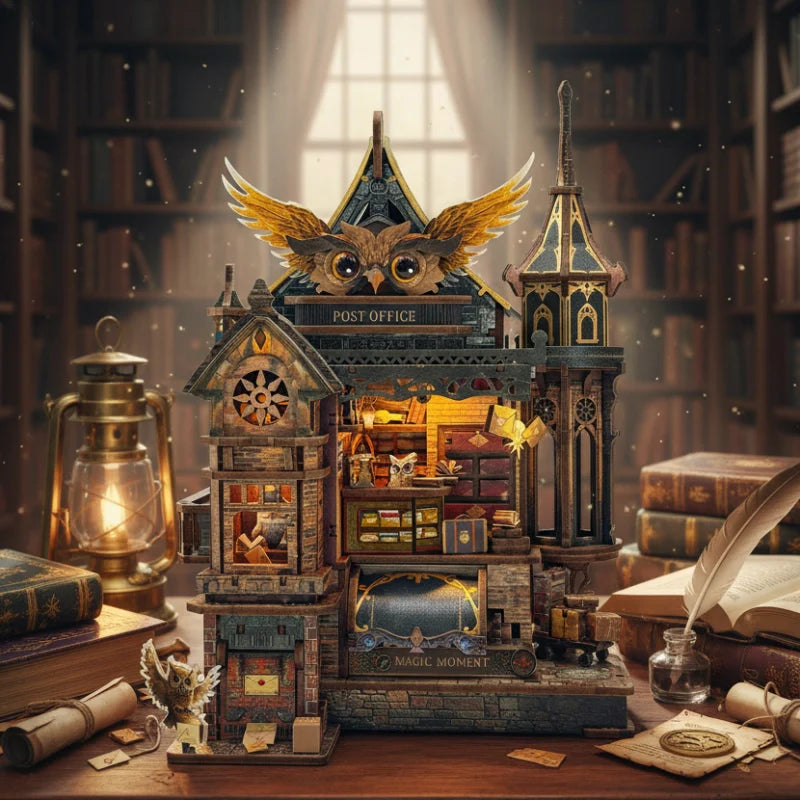 Miniature House Kit - Owl Post Office | DIY 3D Wooden Puzzle