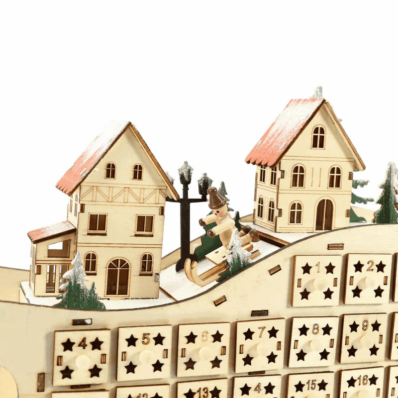 Calendrier de l'Avent en bois Village de Noël