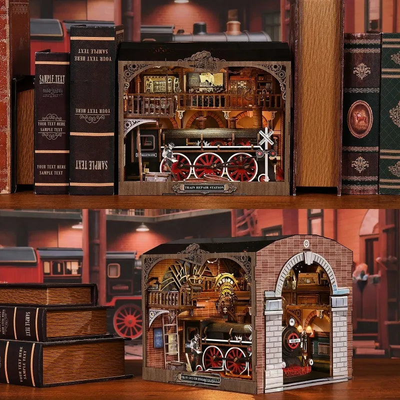 3D Wooden Puzzle Book Nook - Train Repair Station