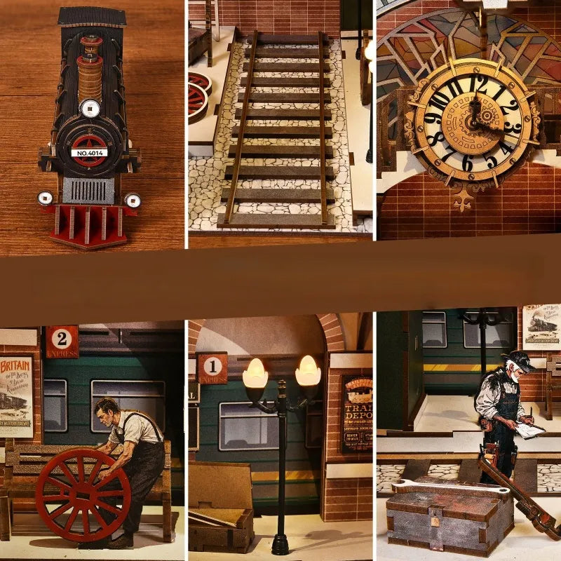 3D Wooden Puzzle Book Nook - Train Repair Station
