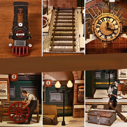 3D Wooden Puzzle Book Nook - Train Repair Station