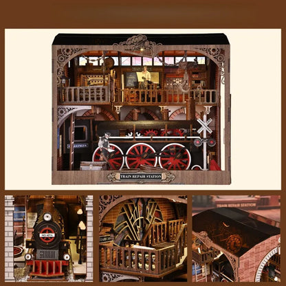 3D Wooden Puzzle Book Nook - Train Repair Station